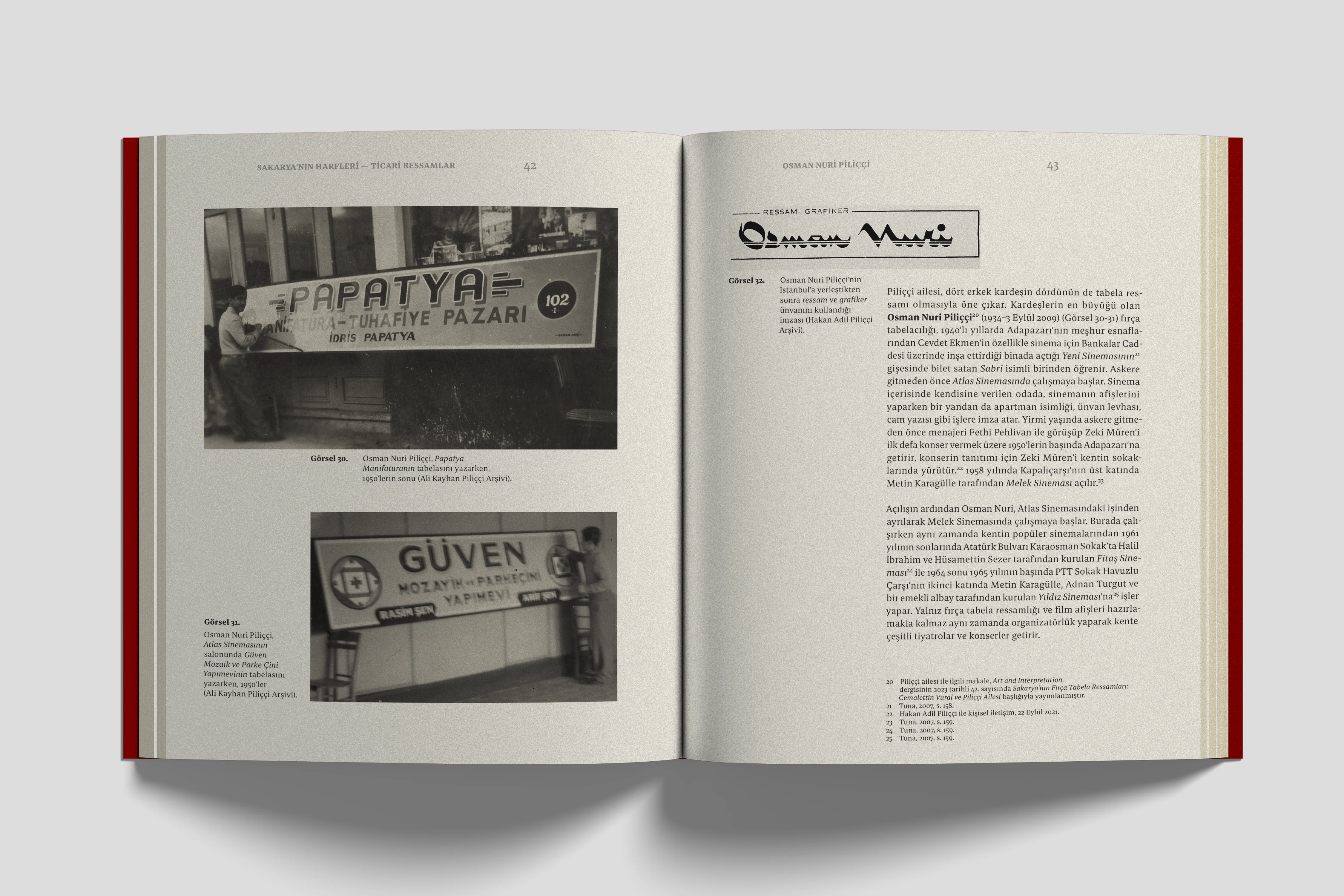 Interior spread from 'The Letters of Sakarya', first section: photographs and documents tracing the lineage of sign painters in Sakarya.