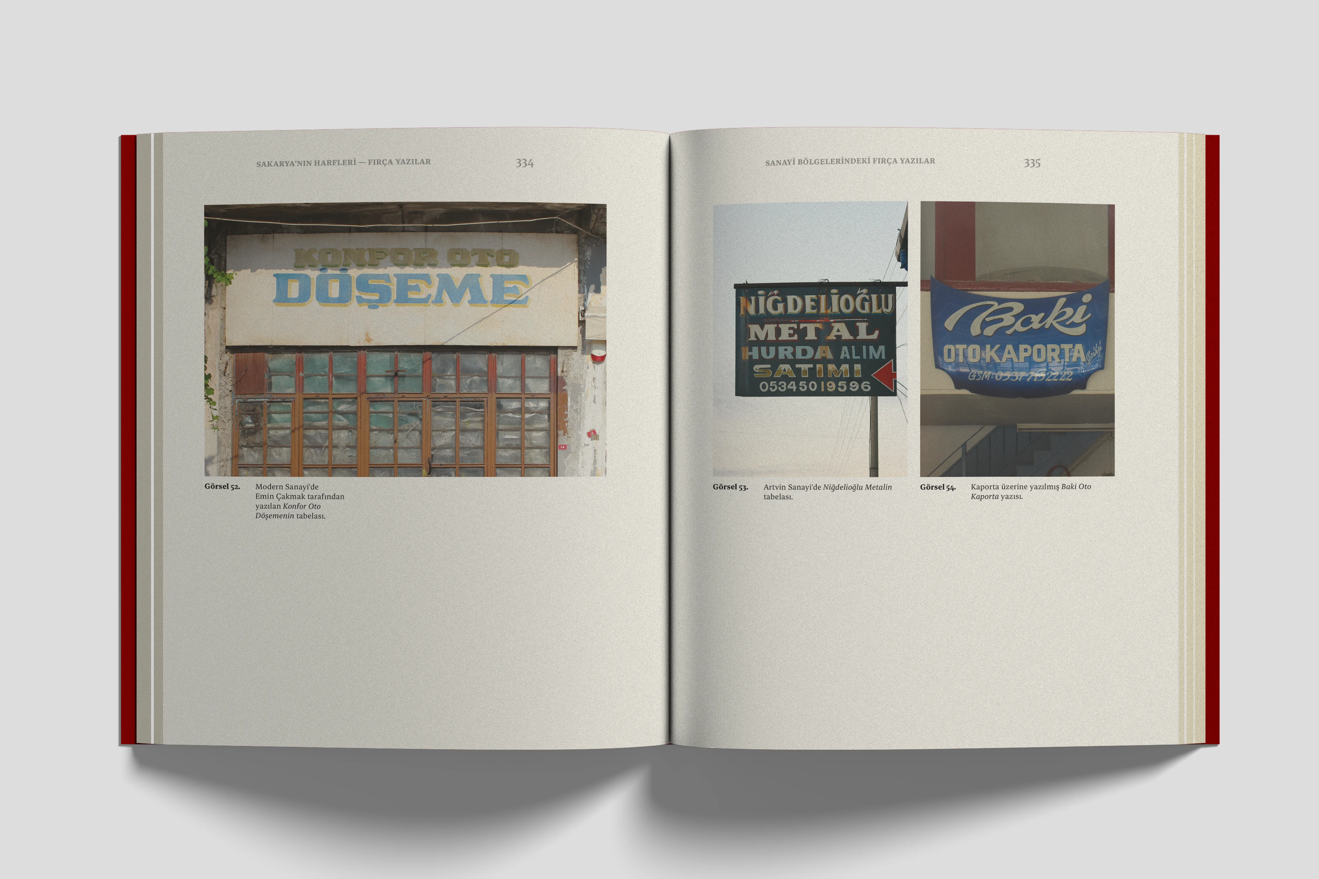 Interior spread from 'The Letters of Sakarya', second section: industrial zone signs and window lettering from Sakarya's typographic heritage.