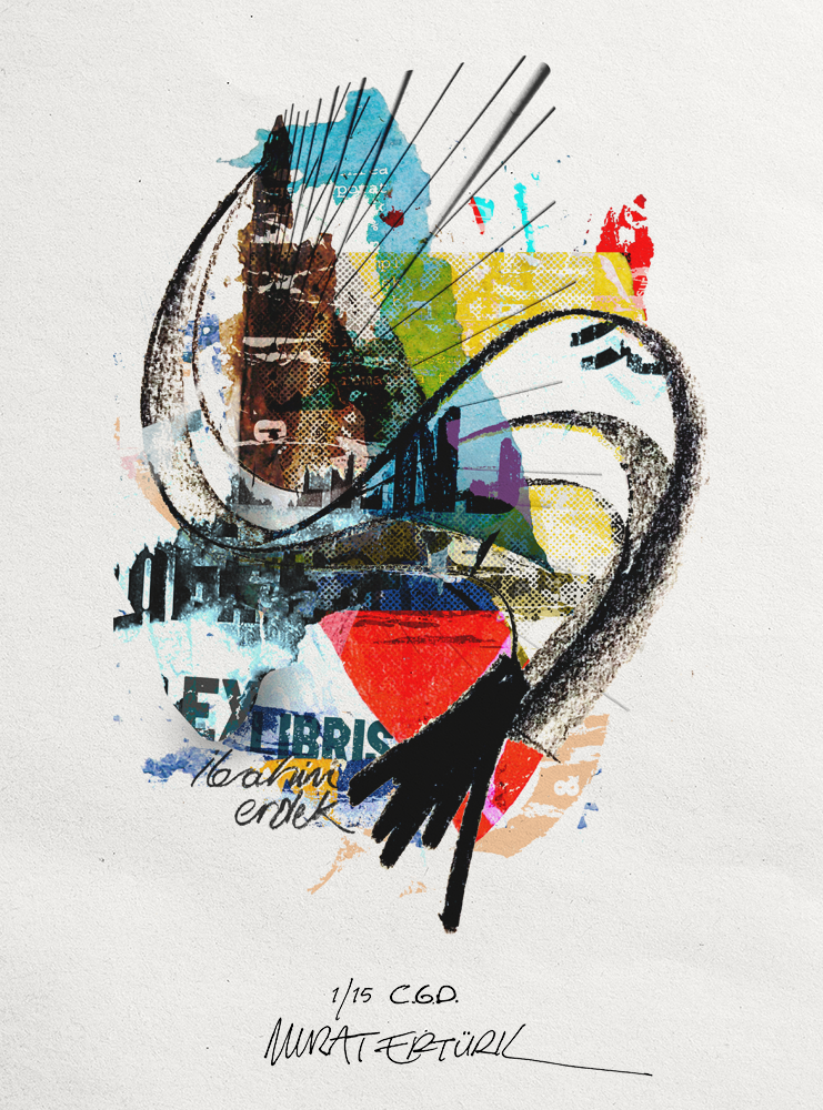 Exlibris design, created by using traditional and digital techniques