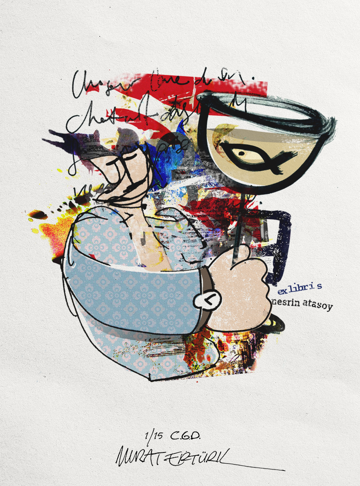 Exlibris design, created by using traditional and digital techniques