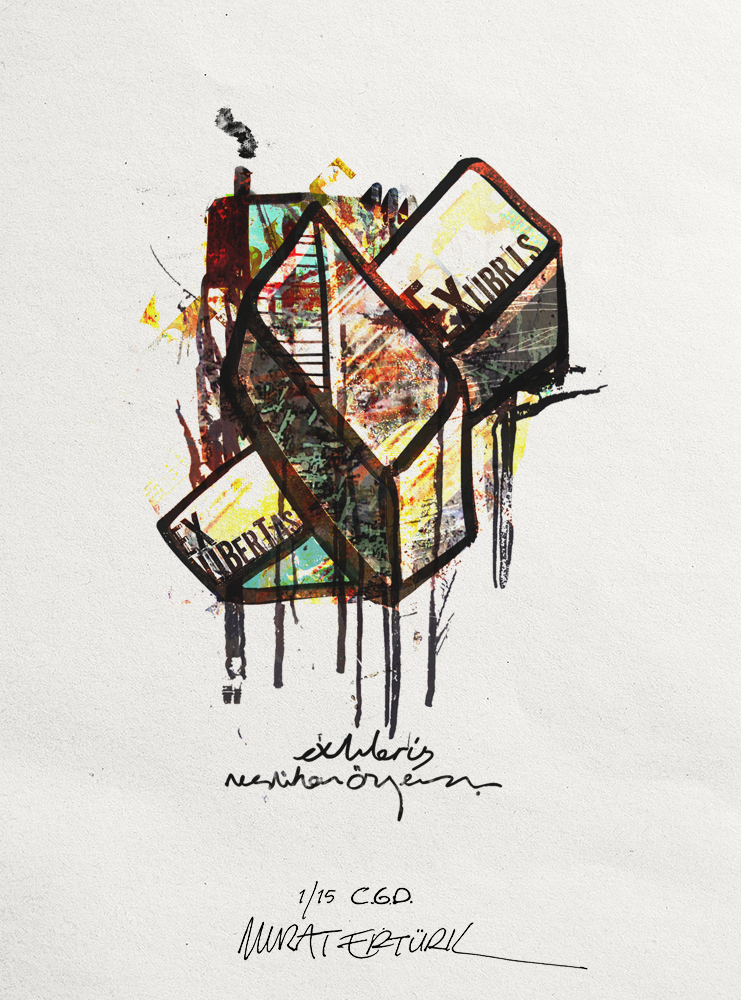 Exlibris design, created by using traditional and digital techniques