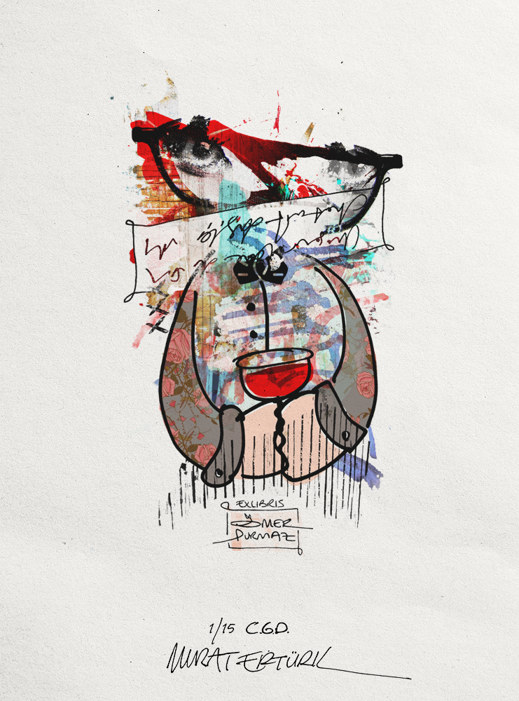 Exlibris design, created by using traditional and digital techniques