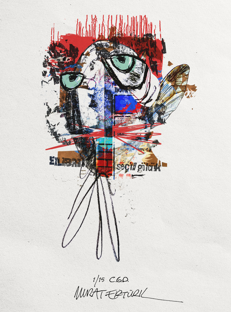 Exlibris design, created by using traditional and digital techniques