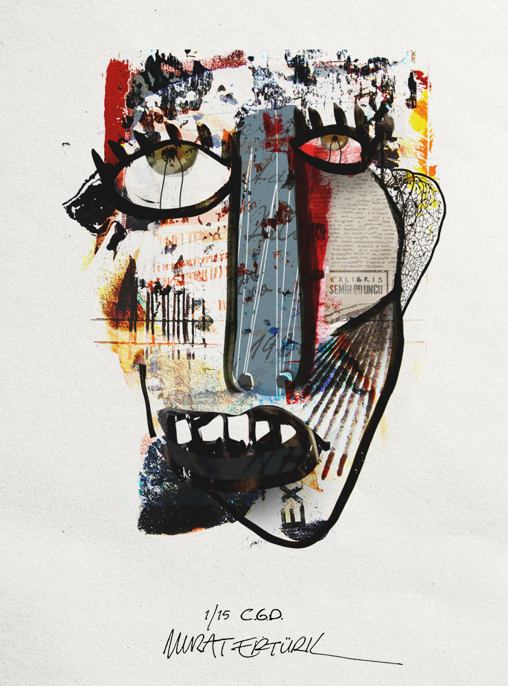 Exlibris design, created by using traditional and digital techniques