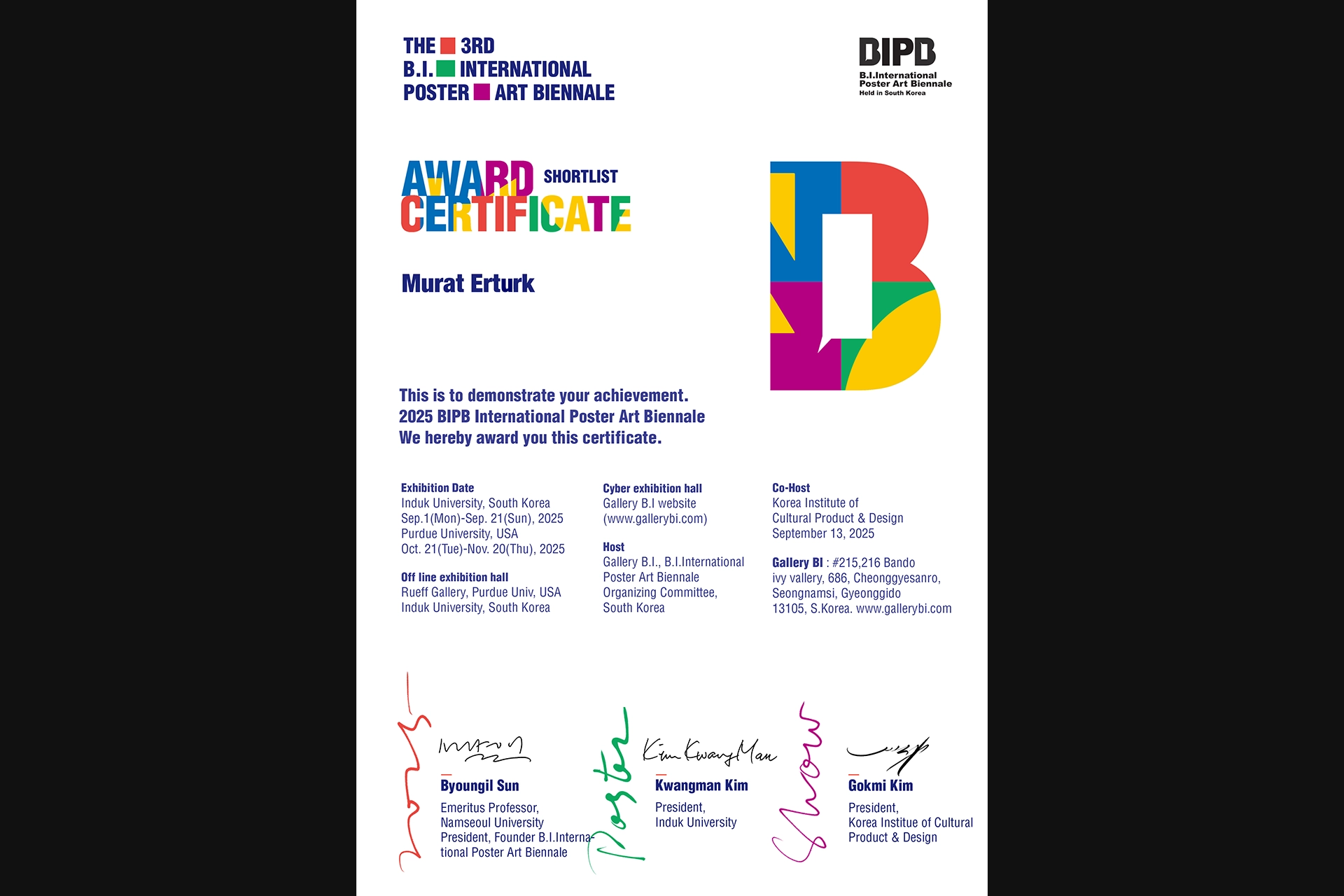 Poster design shortlisted for the 3rd B.I. International Poster Art Biennale in Seoul, South Korea, 2025.